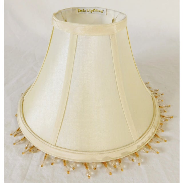 Metal Small Vintage Dale Lighting Fancy Gold & Ivory Crackle Ornamental Urn Bedroom Desk Table Lamp With Beaded Shade For Sale - Image 7 of 12