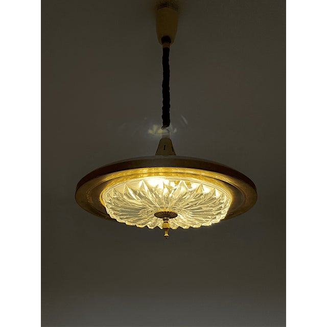 Mid-Century Modern Retractable Metal and Pressed Glass Pull Down Pendant Lamp, 1960s For Sale - Image 6 of 16