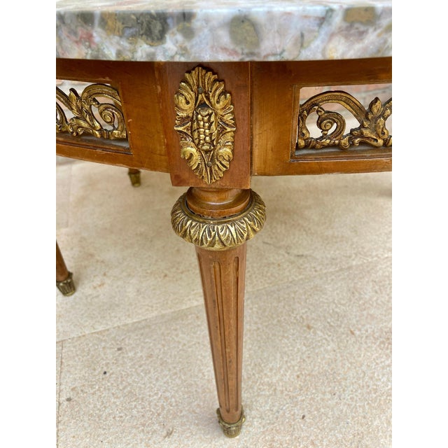 20th Century French Louis XVI Style Bronze, Round Marble & Oak Table For Sale - Image 13 of 18