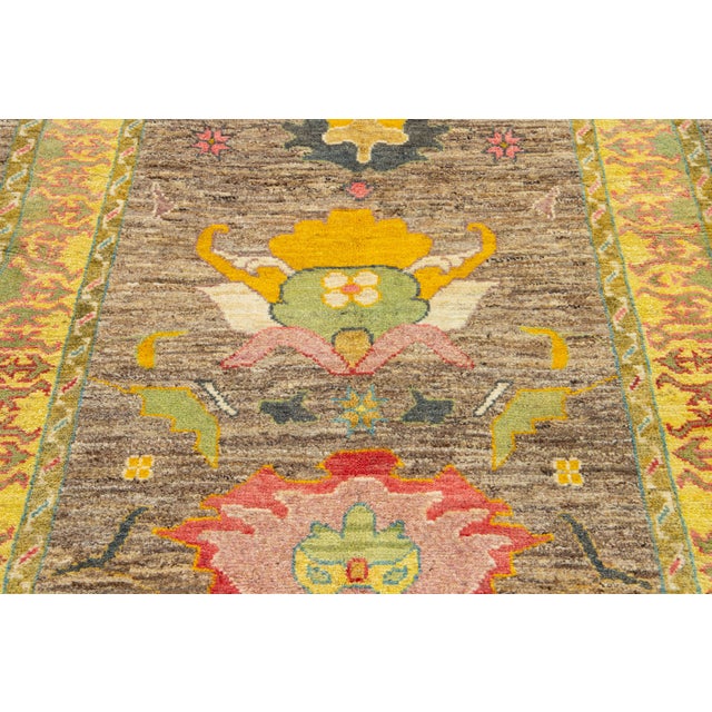 4 X 10 Modern Turkish Oushak Wool Rug in Brown Color With Artwork Pattern For Sale - Image 9 of 10