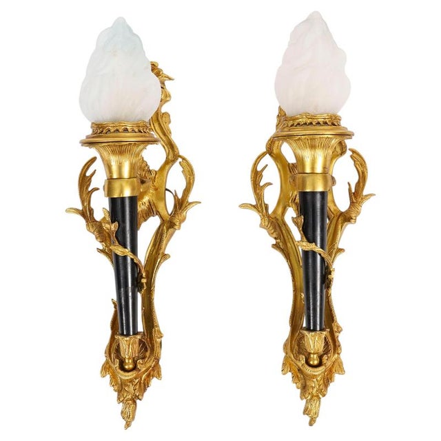 Antique Rococo Revival Ormolu and Glass Wall Lights, 1890s, Set of 2 For Sale - Image 10 of 10