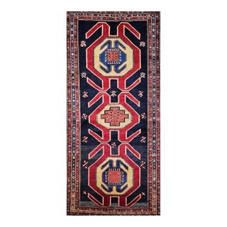 Vintage Persian Runner, Hand-Knotted Wool Pile, Geometric Medallions, 1960s For Sale