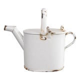 Antique French White Enamelware Watering Can Hot Water Jug For Sale