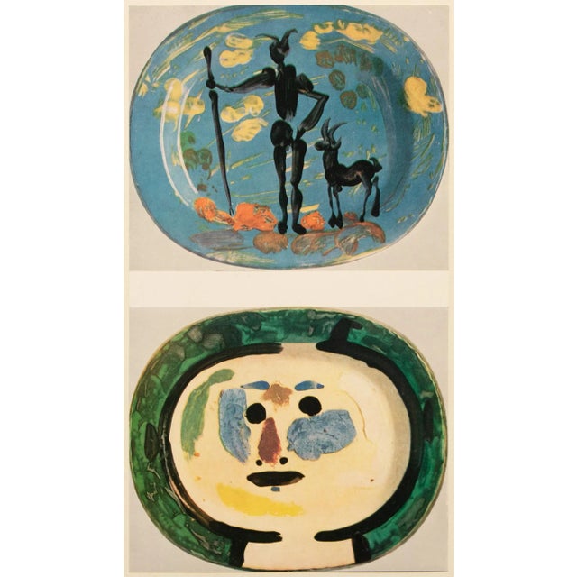 1957 Vintage Print of Pablo Picasso's Decorative Ceramic Platters "Faun and Goat" and "Face" For Sale - Image 10 of 10
