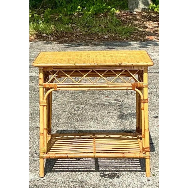 Vintage Coastal Woven Rattan Side Table For Sale - Image 11 of 12