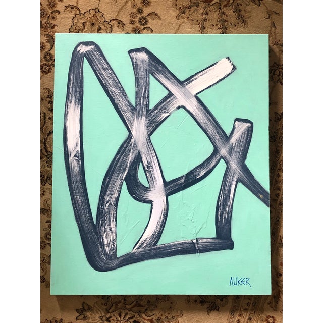 Turquoise Contemporary Abstract Painting on Canvas “Moment of Movement” by Cassandra Auker For Sale - Image 8 of 11