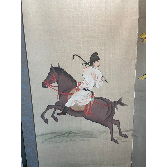Japanese Late 20th Century Japanese Equestrian Scene 4 Panel Screen For Sale - Image 3 of 5