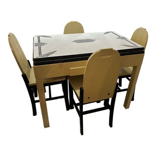 1950s Mid Century Deco Porcelain / Enamel Top Table Set With 4 Chairs & Pull Out Leaves For Sale