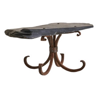 Italian Iron Coffee Table with Organic Slate Top, 1970s For Sale