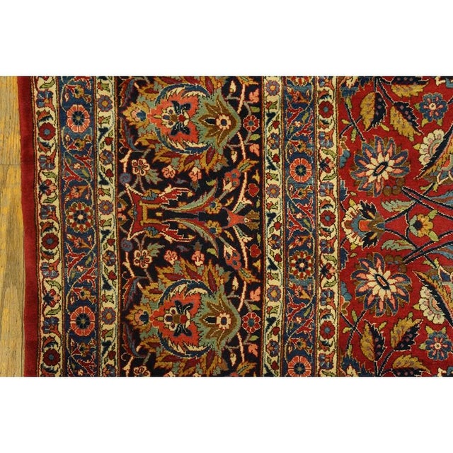 1940s 1940s Red Rust Floral Medallion Antique Kashan Mohtasham Knotted Wool Carpet Rug For Sale - Image 5 of 7