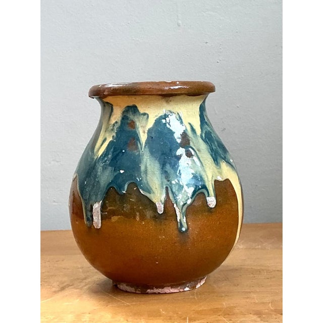 Mid-Century Modern Vintage Drip Glaze Ceramic Vase For Sale - Image 3 of 12