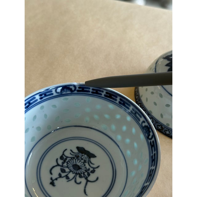 White 1990s Early Chinese Translucent Rice Grain Dragon Pattern Jindezhen Wan Yu Mark Bowls - Set of 5 For Sale - Image 8 of 8