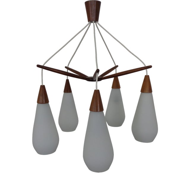 Danish Teak and Glass Spider Ceiling Lamp, Denmark, 1960s For Sale