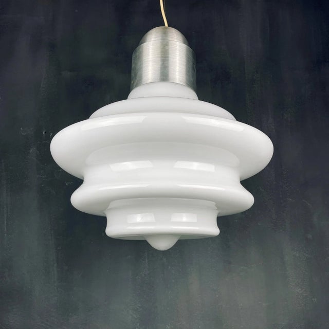 Large Mid-Century White Opaline Glass Pendant Lamp, Italy, 1960s For Sale - Image 11 of 11