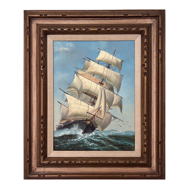 Late 20th Century Majestic Tall Ship Original Oil Painting on Canvas – Signed Hoffman – Framed For Sale