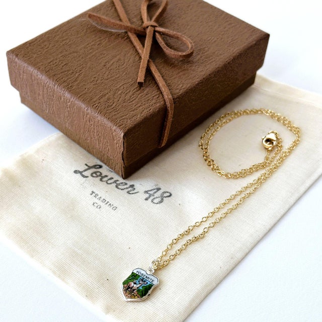 Yosemite, California Vintage Fritz REU Sterling Silver enamel charm on a new 18 inch Gold Filled necklace with a Gold...
