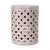 The Cherise Garden Stool is a ceramic garden stool with a cylindrical form and an allover flower-of-life pierced pattern...