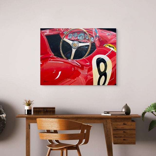 Early 21st Century 1954 Ferrari 750 Monza by Shan Fannin | Acrylic on Canvas Interior view of a classic race car. For Sale - Image 5 of 5