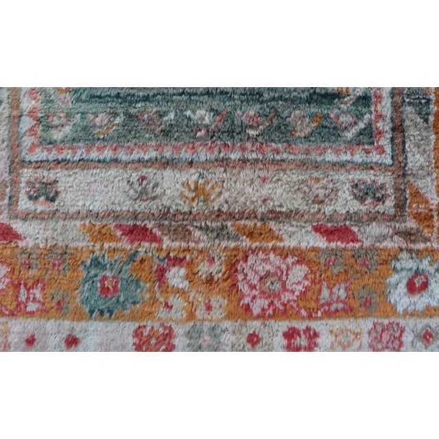 Orange Antique Angora Oushak Rug With Solid Background in Teal, Blue, Orange Colors 3'2 X 5'4. For Sale - Image 8 of 11