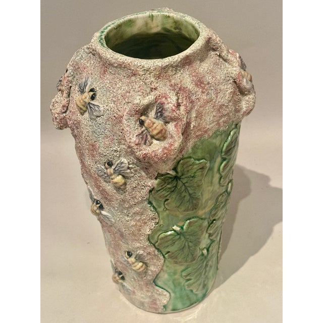 *** VINTAGE MERCARIO CERAMIC VASE BEES/ LEAVES *** Artist: Mercario Covarrubias Murguia H: c. 12 in x W: c. 7 1/2 in....