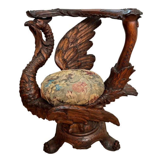 Early 19th Century Antique Hand Carved French Bird Vanity Chair For Sale
