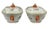 Set of two small Chinese export famille rose porcelain tureens. Colors of pink, orange, and brown on a white background....