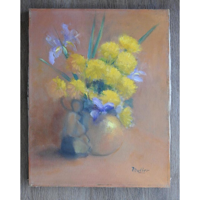 Mid 20th Century Yellow and Purple Floral Still Life Painting For Sale In Seattle - Image 6 of 7