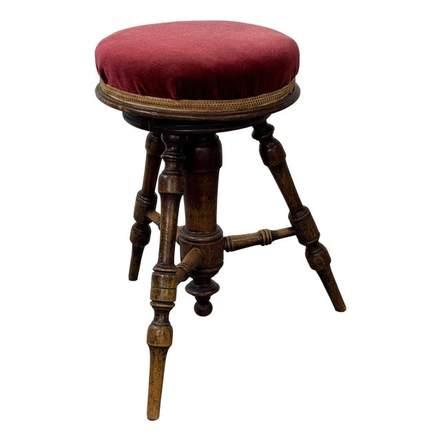 Antique Victorian Adjustable Stool in Walnut, 1900s For Sale