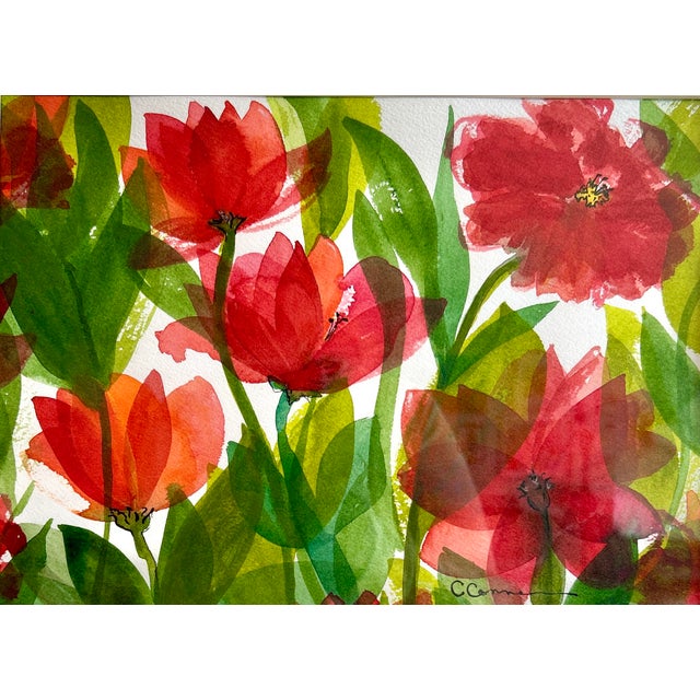 Paper Watercolor Original Painting “Red Tissue Poppies” For Sale - Image 7 of 8