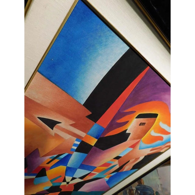 1990s Neal Doty, I Will Fly, Original Oil Painting on Canvas Orange Purple, Framed For Sale In Denver - Image 6 of 8