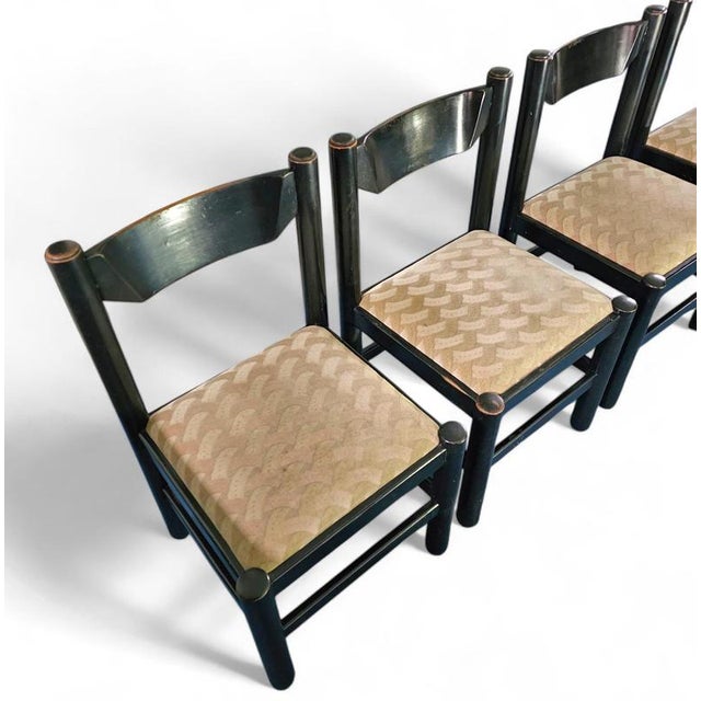 Dining Table and Chairs in Black Painted Wood by Vico Magistretti, Italy, 1970s, Set of 7 For Sale - Image 12 of 18