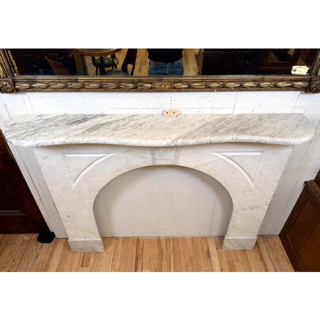 Antique Victorian Arched Carrara Marble Fireplace Mantel For Sale - Image 9 of 13