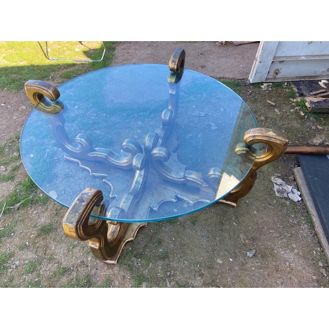 Hollywood Regency Vintage Mid Century Rococo Gilt Coffee Table Hollywood Regency Era For Sale - Image 4 of 12