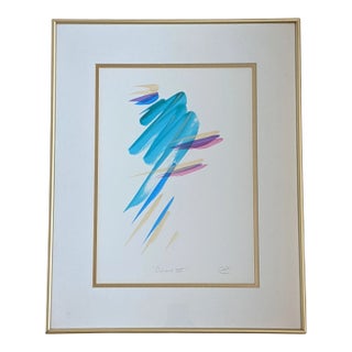 Vintage 1990s Abstract Brushstroke Painting Titled "Colors" Pencil Signed and Dated For Sale