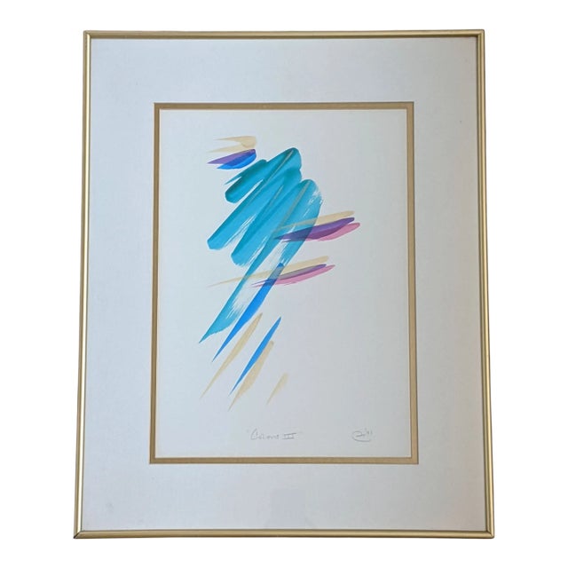 Vintage 1990s Abstract Brushstroke Painting Titled "Colors" Pencil Signed and Dated For Sale