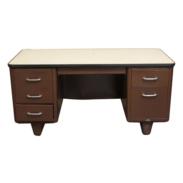 Traditional Vintage Mid Century All Steel Tanker Office Desk For Sale - Image 3 of 9