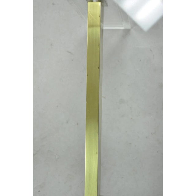Vintage Mid Century Modern Lucite & Glass Brass Stretcher Occasional Side Table For Sale - Image 10 of 12
