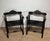 Striking pair of Spanish armchairs crafted in solid wood, featuring beautifully turned barley twist legs and stretchers, a...