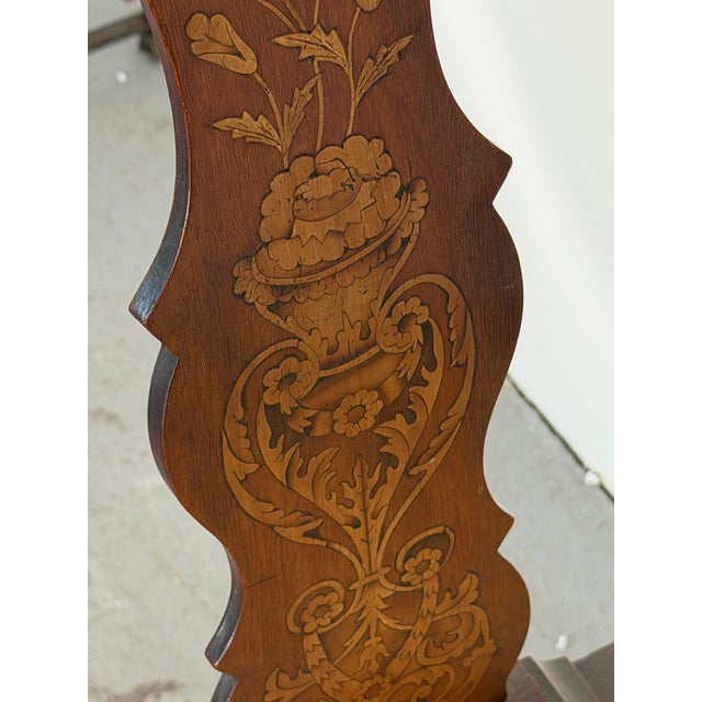 Antique Dutch Marquetry Mahogany Open Armchair With Bird & Floral Inlay, Late 19th Century For Sale - Image 9 of 12