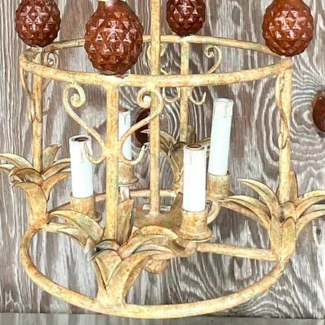 Vintage Coastal Painted Metal Pineapple Chandelier For Sale - Image 10 of 13