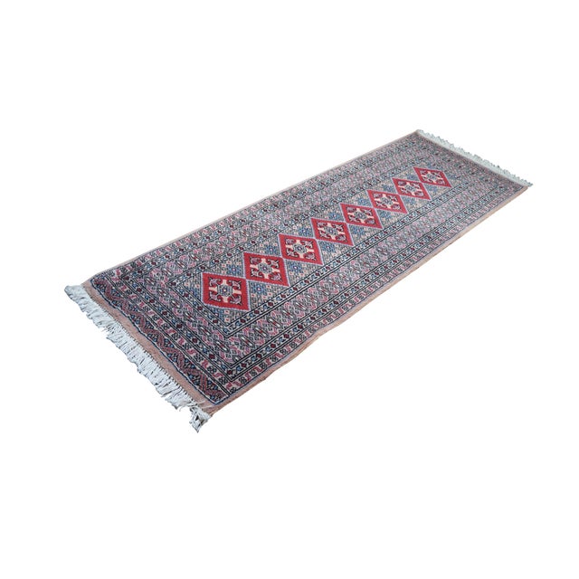 Traditional Vintage Pakistan 100% Wool Geometric Diamond Rug Runner Carpet Mat 25" X 69" For Sale - Image 3 of 14