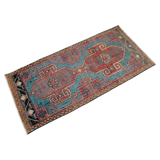 1970s Vintage Hand Knotted Small Rug Enrtway Mat, Kitchen Bathroom Decor 2x4 Ft Approx For Sale - Image 4 of 13