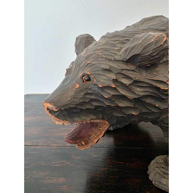 Large Vintage Indigenous Japanese Ainu Hokkaido Bear Figure Wood Carving For Sale - Image 15 of 18