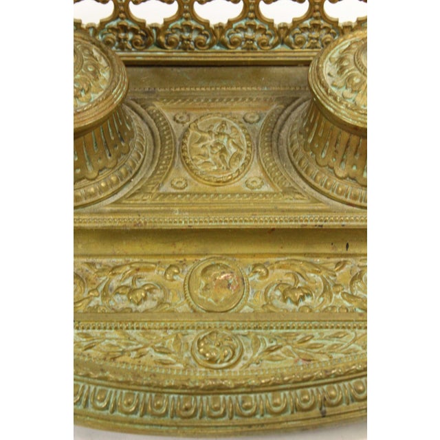 19th C. Neo-Classical Belle Epoque Ornate Bronze Double Inkwell, French For Sale - Image 11 of 18