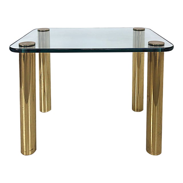 '80s Pace Collection Glass Top Side Table With Brass Legs For Sale