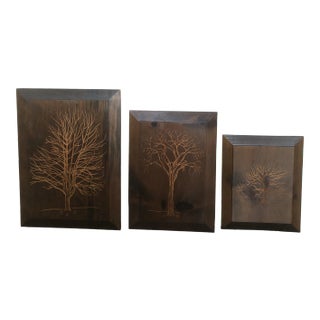 Vintage Boho Rustic Wooden Art Co, Inc. Carved “Trees” Tree of Life Wall Art - Set of 3 For Sale