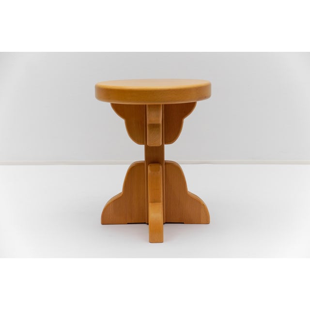 Mid-Century Modern Handmade Beech Stool, France, 1960s For Sale - Image 4 of 13
