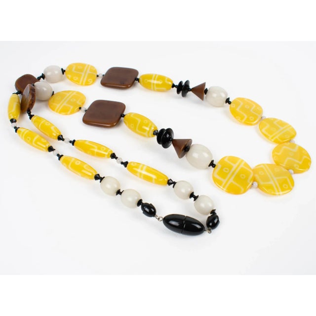 Angela Caputi Extra-Long Necklace Faux-Wood and Textured Yellow Resin Beads For Sale - Image 12 of 12