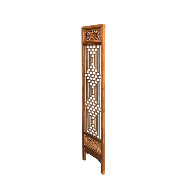 Oriental Geometric Pattern 4 Distressed Wood Panel Floor Screen Set ...