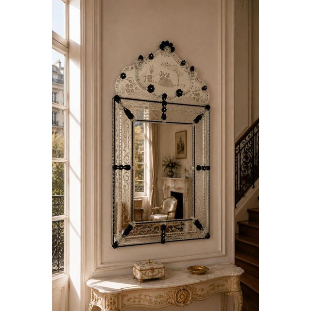 Venetian Etched Murano Glass Mirror, 1970 For Sale - Image 6 of 11